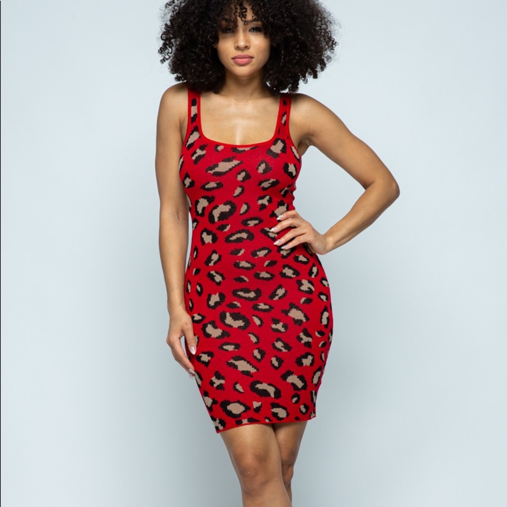 Leopard Print Knit Lace Up Back Dress